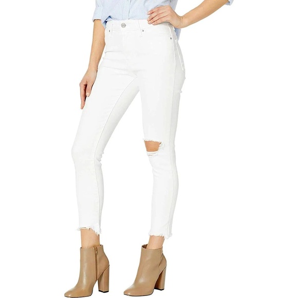 Levis 721 Denim Jeans White Hi-Rise Skinny Ankle 5-Pocket Distressed Raw Hem - Picture 2 of 14